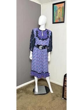 1980's Georgette Bohemian Floral Dress from Diane Freis RARE One Size